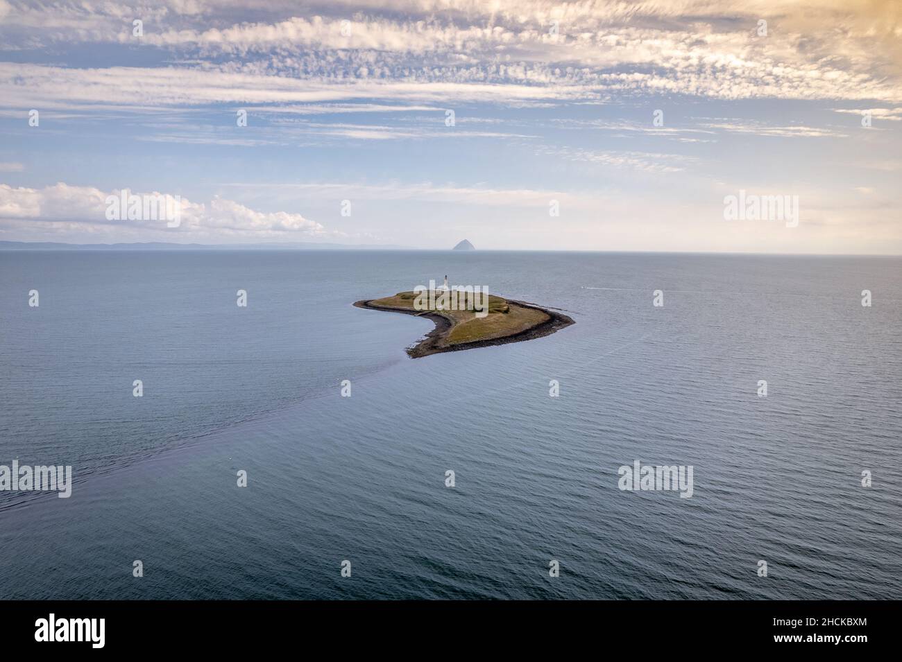 Pladda Island off the Coast of Arran in Scotland Aerial View Stock