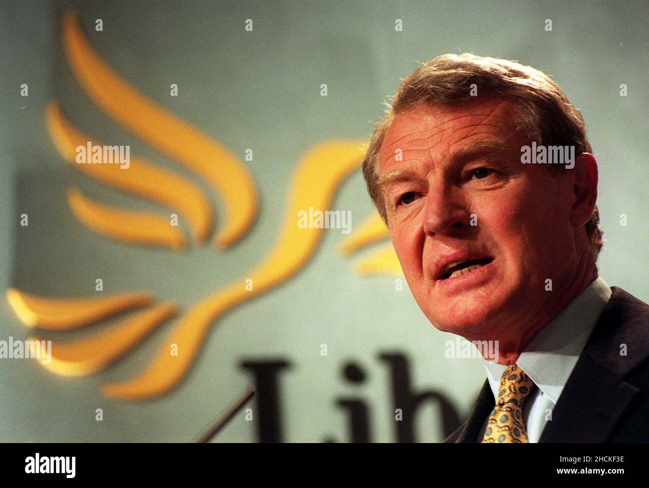 File photo dated 04/04/97 of Liberal Democratic leader Paddy Ashdown at the party's election manifesto launch. Mr Ashdown wanted to redesign the House of Commons as a symbol of his party's joint reform agenda with New Labour, according to newly-released official papers. Files released by the National Archives show Mr Ashdown was keen to expand co-operation between the two parties - dubbed 'the project' - following Tony Blair’s landslide general victory in 1997. Issue date: Thursday December 30, 2021. Stock Photo