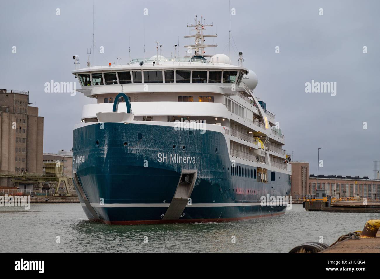 Swan Hellenic's new expedition cruise ship SH Minerva arriving back to Helsinki Shipyard after sea trials. Stock Photo