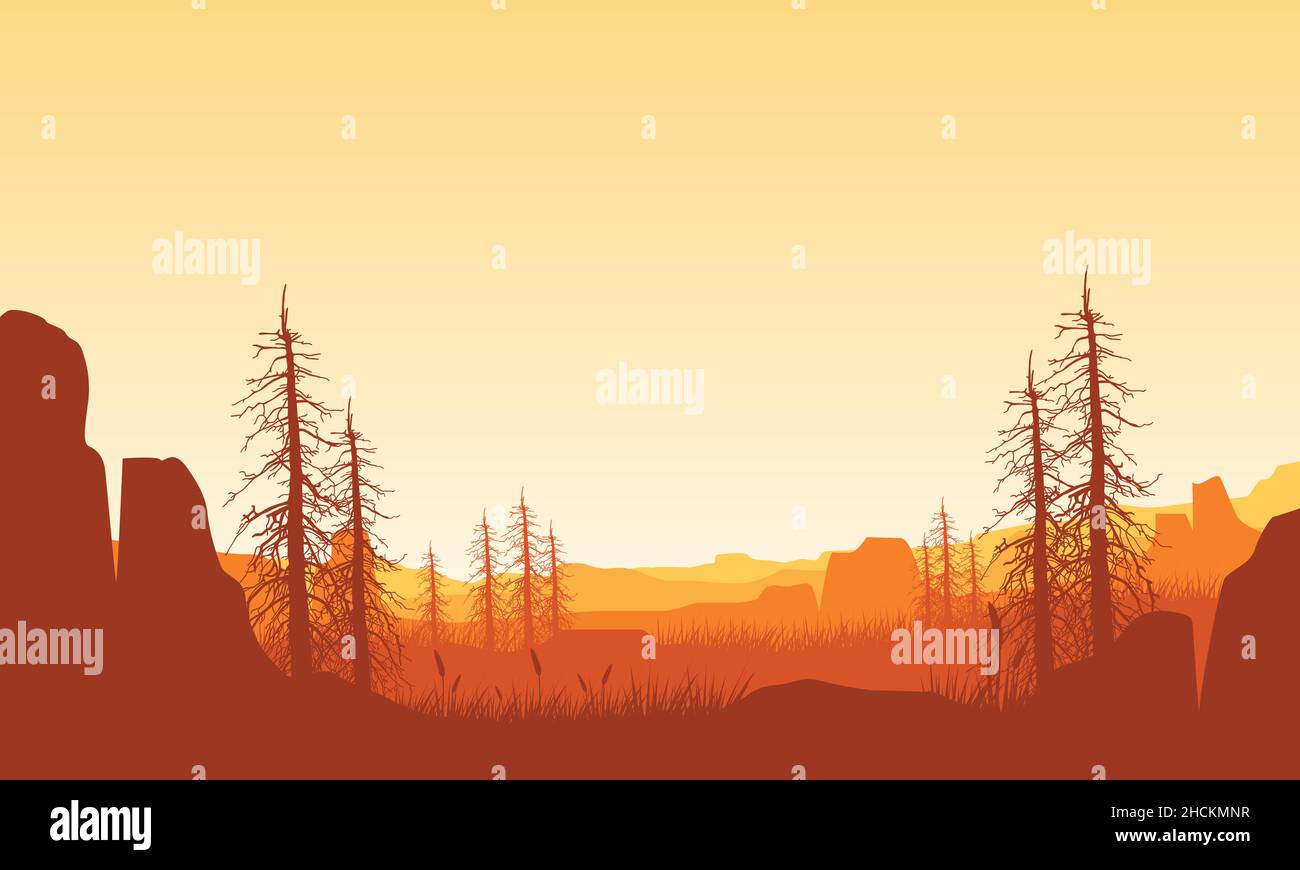 Stunning mountain view with dry tree sunrise from the lakeside at dusk ...