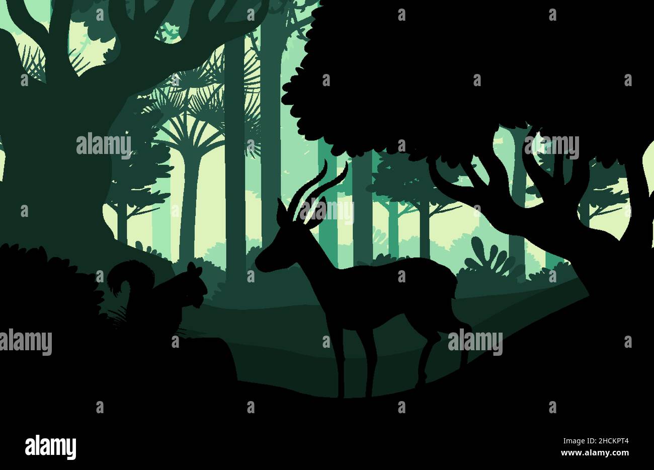 Silhouette dark forest landscape background illustration Stock Vector ...