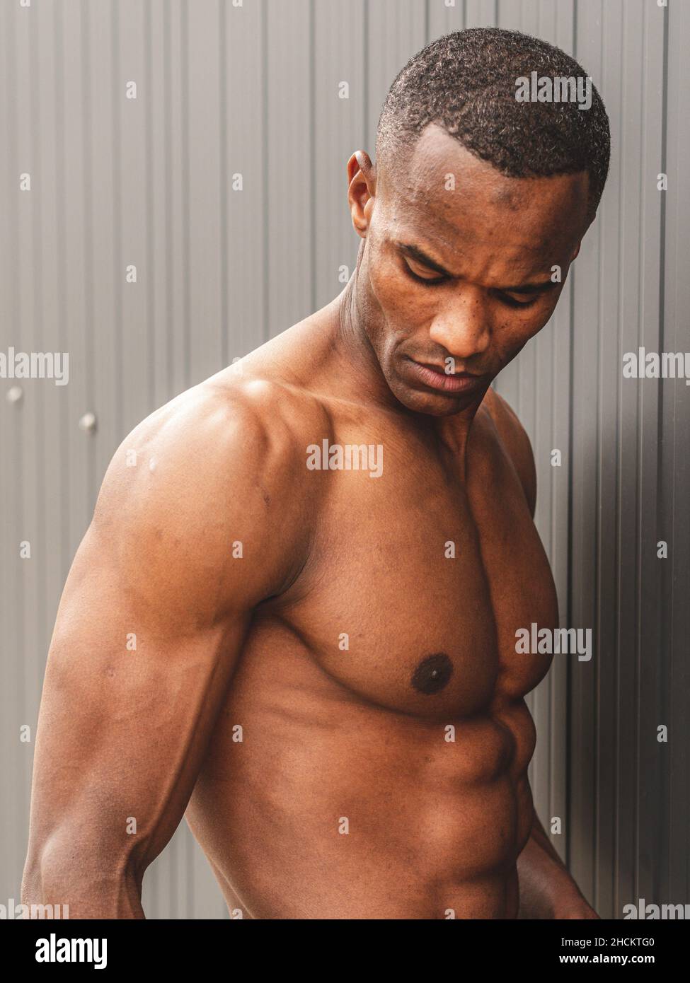 African-American fit man with six-pack abs Stock Photo - Alamy