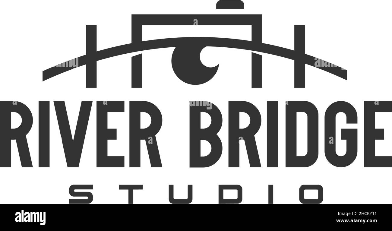 Simple silhouette RIVER BRIDGE studio logo design Stock Vector