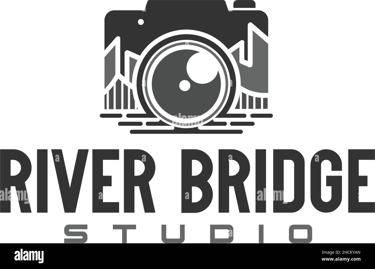 Modern design silhouette RIVER BRIDGE logo design Stock Vector