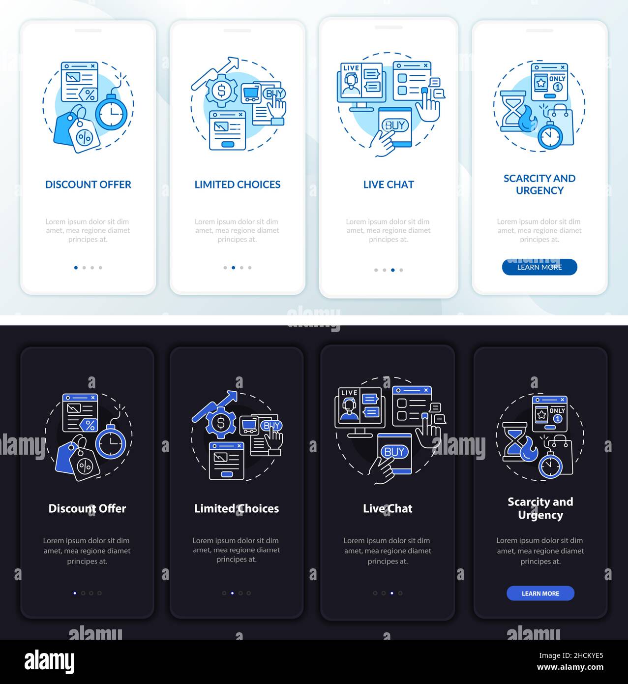 Landing page night and day mode onboarding mobile app screen Stock ...