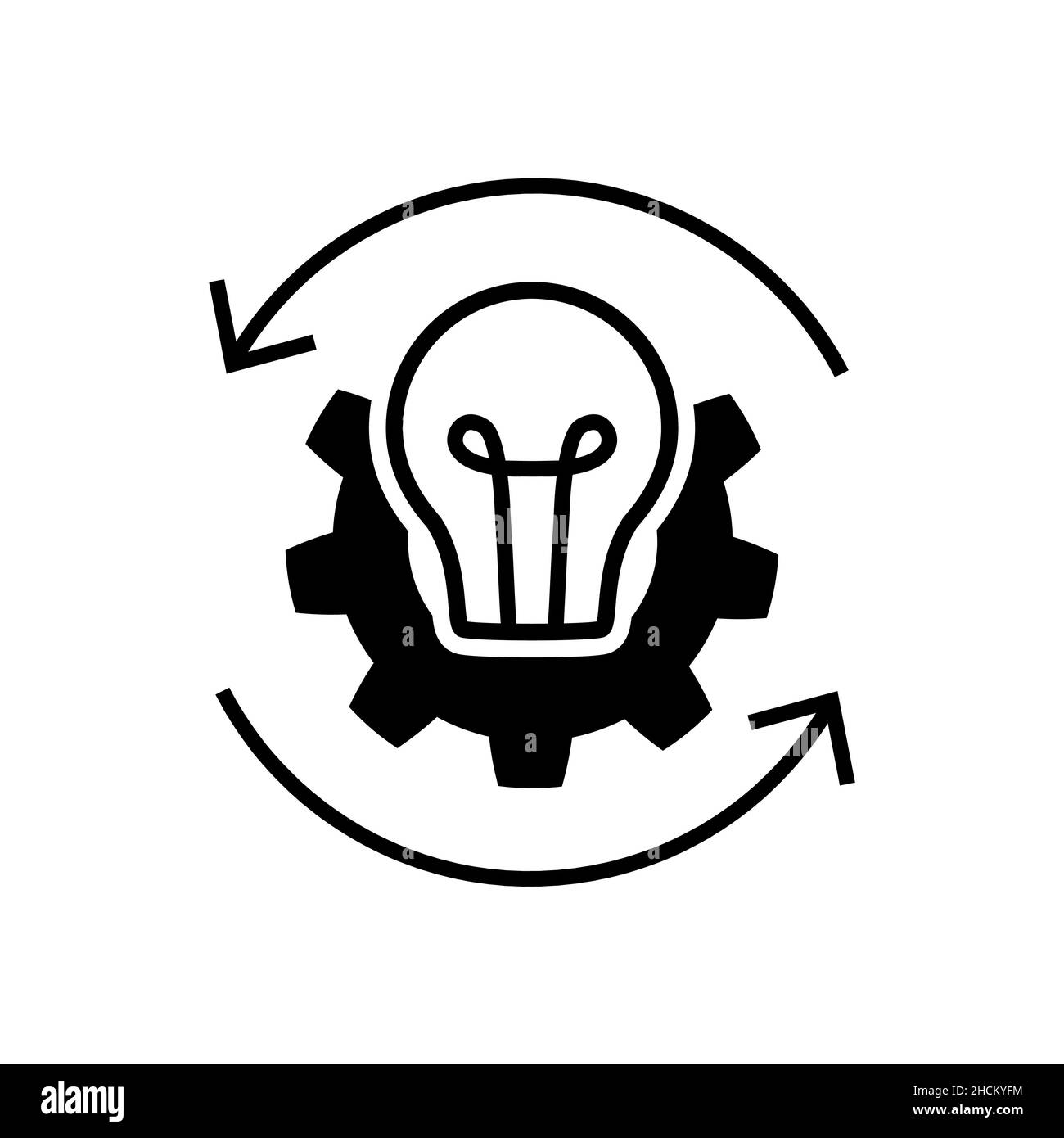 Process vector icon. Lightbulb symbol in flat style. Innovation concept. Light bulb with gear and arrows sign. Light bulb creative icon. Simple Idea s Stock Vector