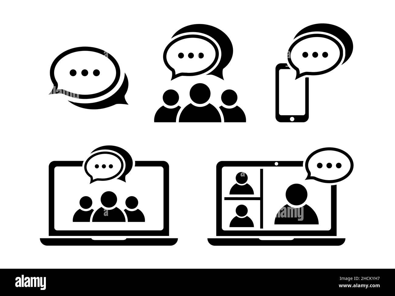 Chat icon set in flat style. Online message symbol in black. Simple ...