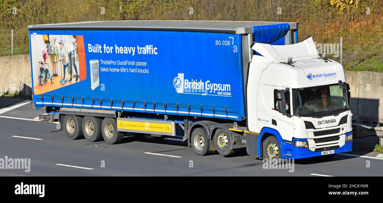British Gypsum SaintGobain plasterboard drylining business side & front view supply chain lorry