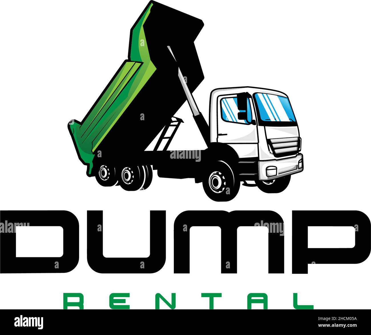 Modern Mascot DUMP RENTAL Truck Car logo design Stock Vector