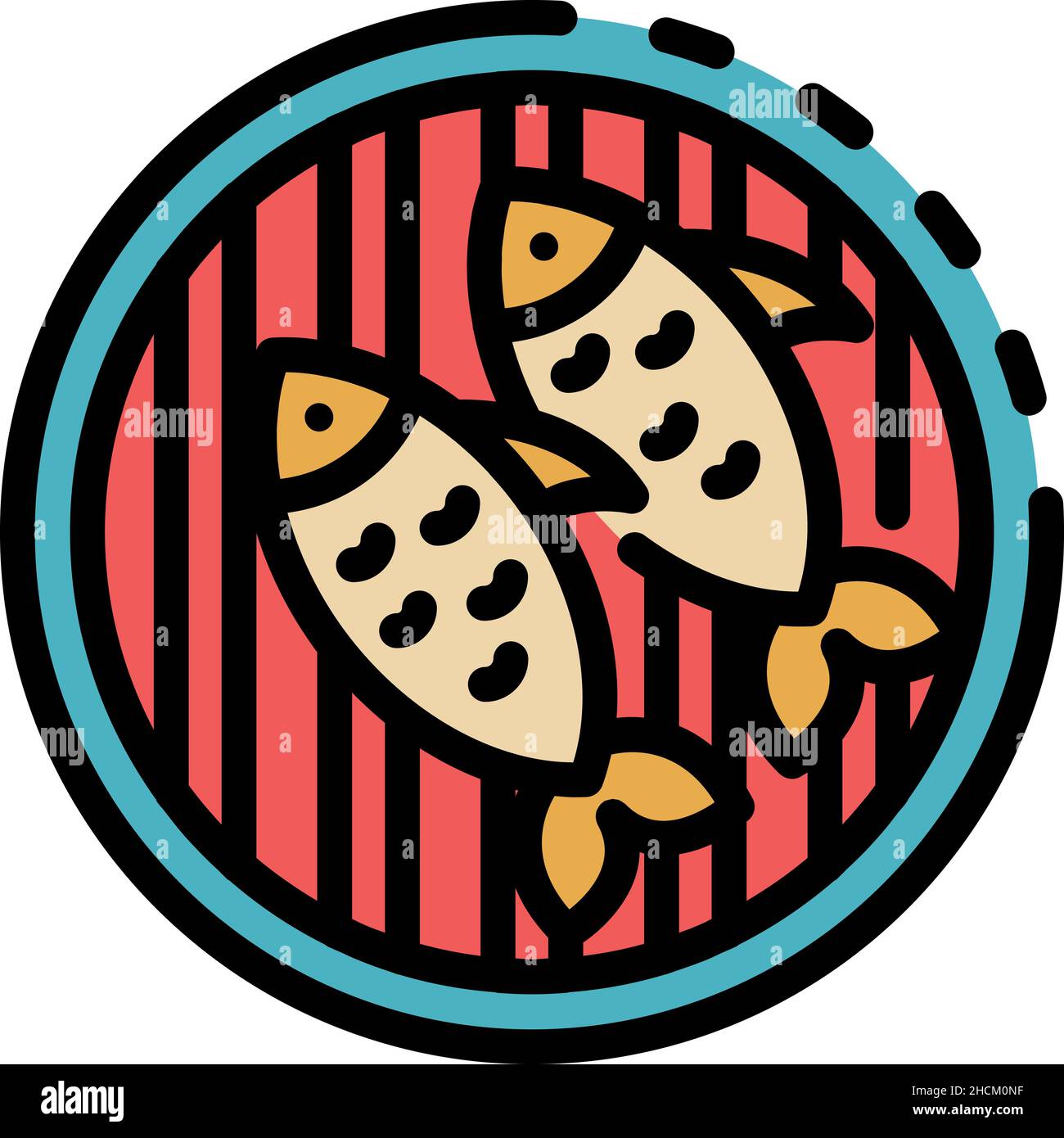 Grilled fish icon. Outline grilled fish vector icon color flat isolated ...