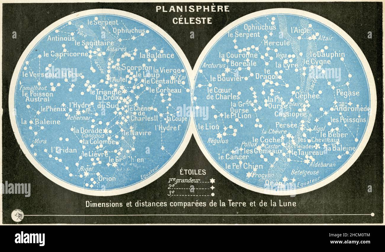 Carte ancienne, planisphère céleste, étoiles Stock Photo