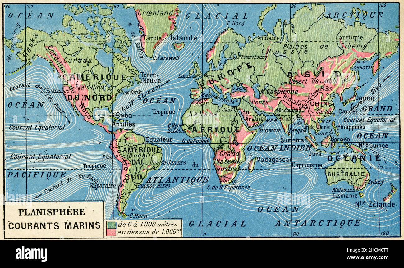carte ancienne planisphère courants marins Stock Photo