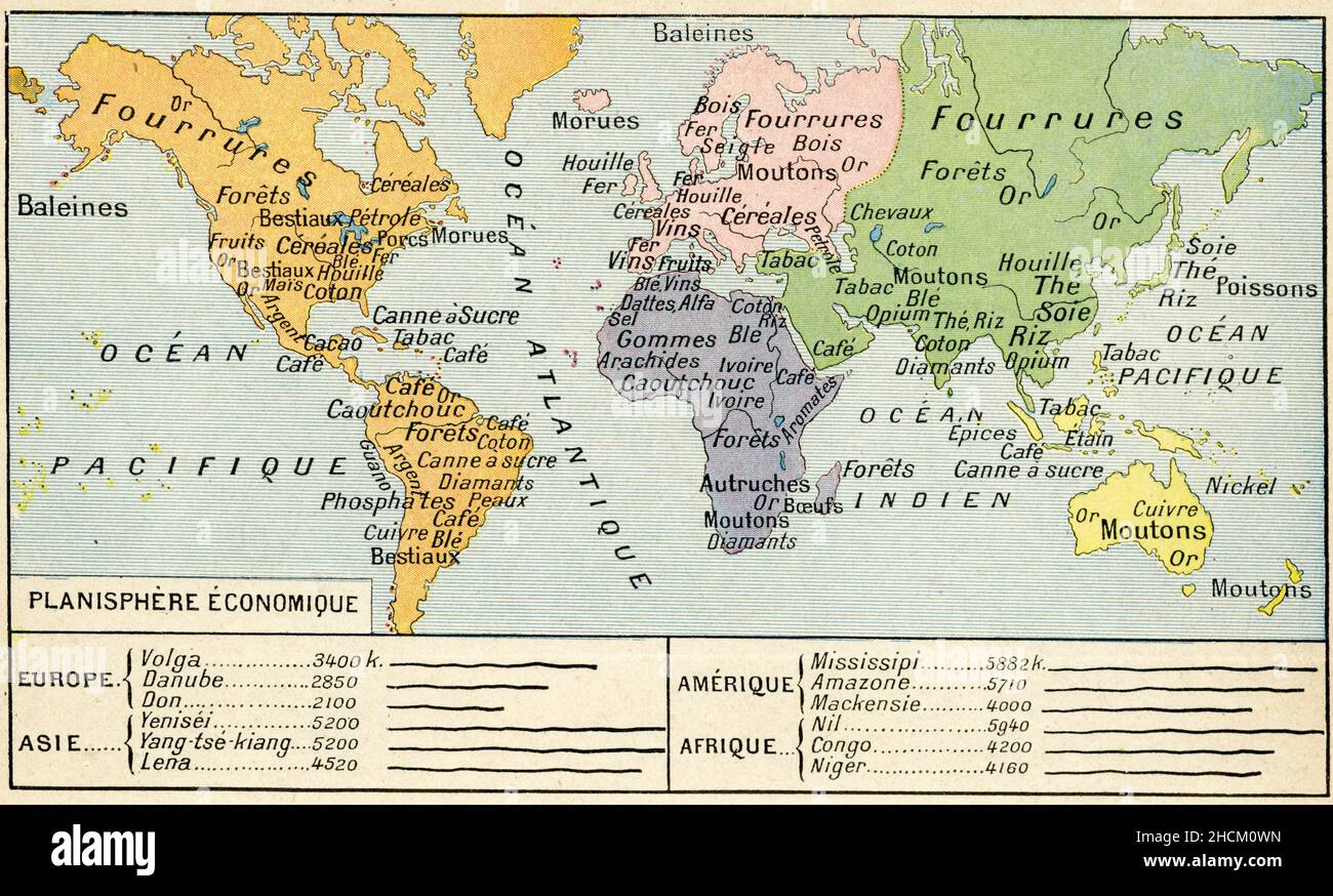 Planisphère économique. Carte ancienne. Stock Photo