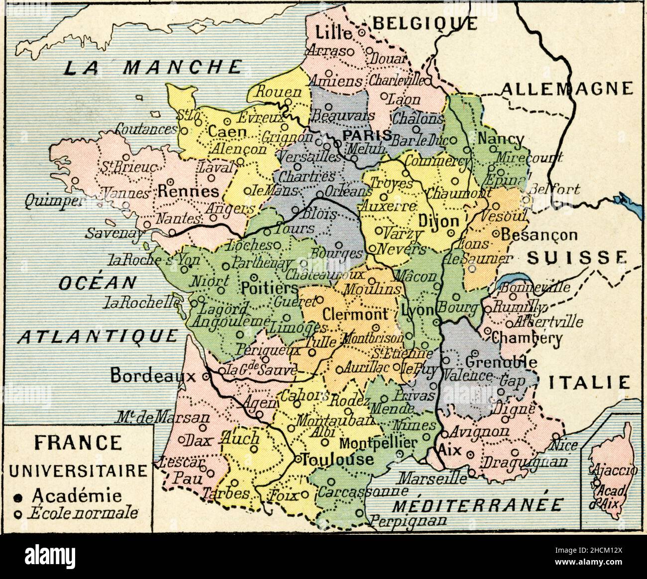 CARTE ANCIENNE. FRANCE UNIVERSITAIRE Stock Photo