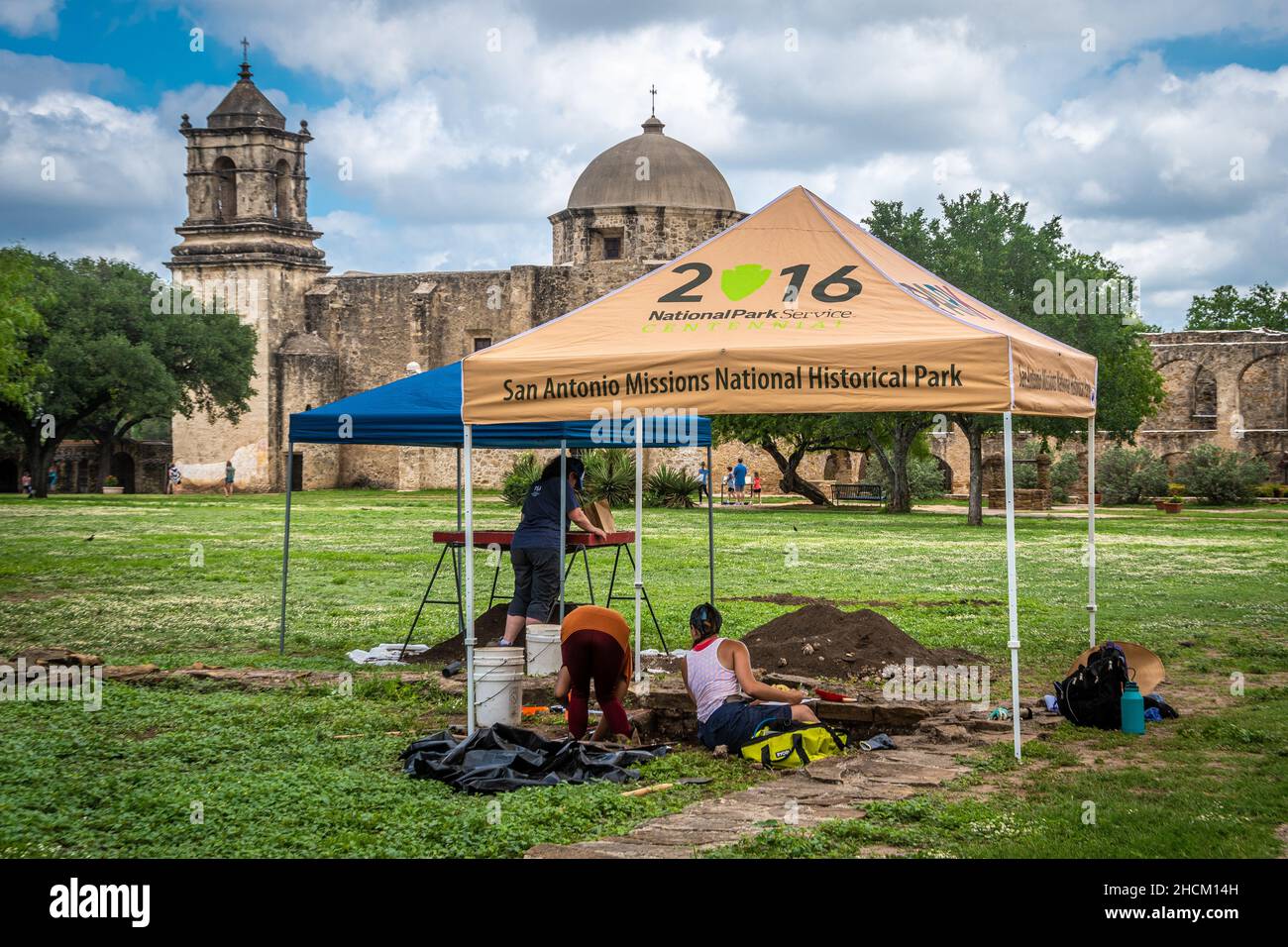 An archaeological project at the San Antonio Missions National Historical Park Stock Photo