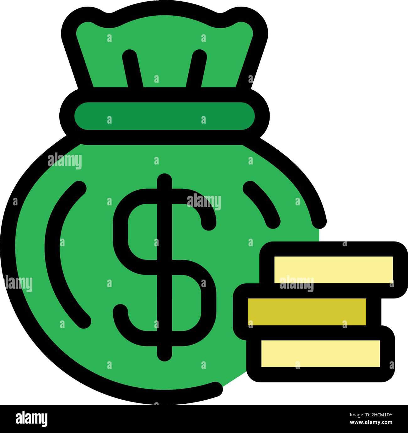 Money bag icon. Outline money bag vector icon color flat isolated Stock ...