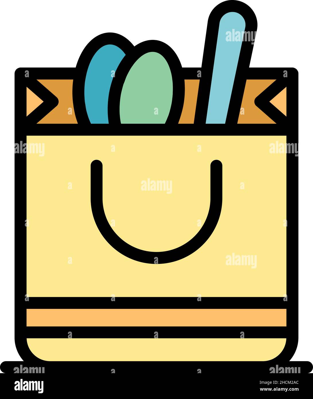 Full shop bag icon. Outline full shop bag vector icon color flat isolated Stock Vector
