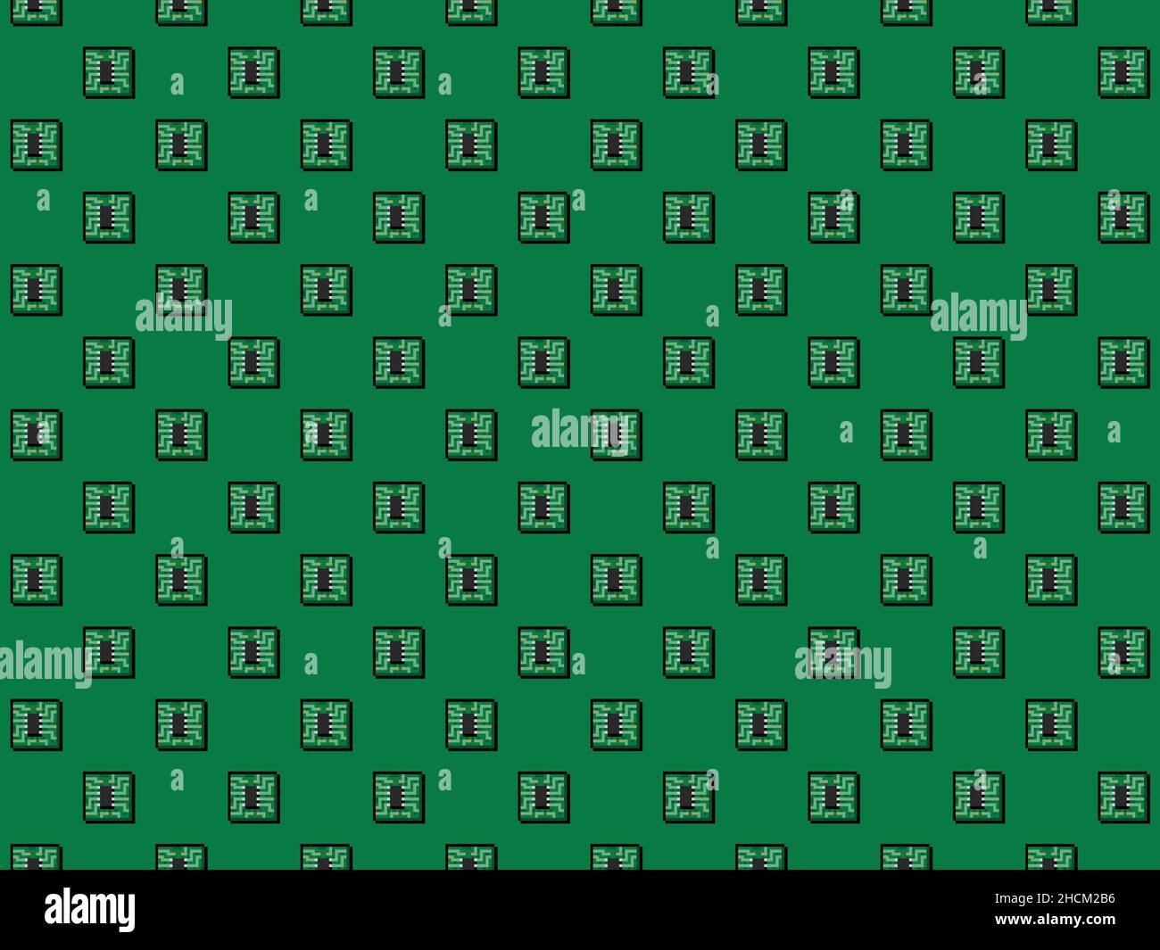 Pixel 8 bit gaming silicon chip background -seamless high res pattern Stock Photo