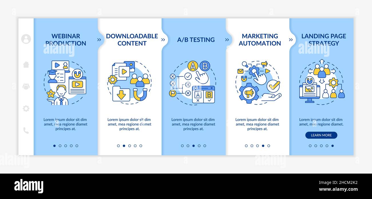 Digital marketing strategies blue and white onboarding template Stock ...