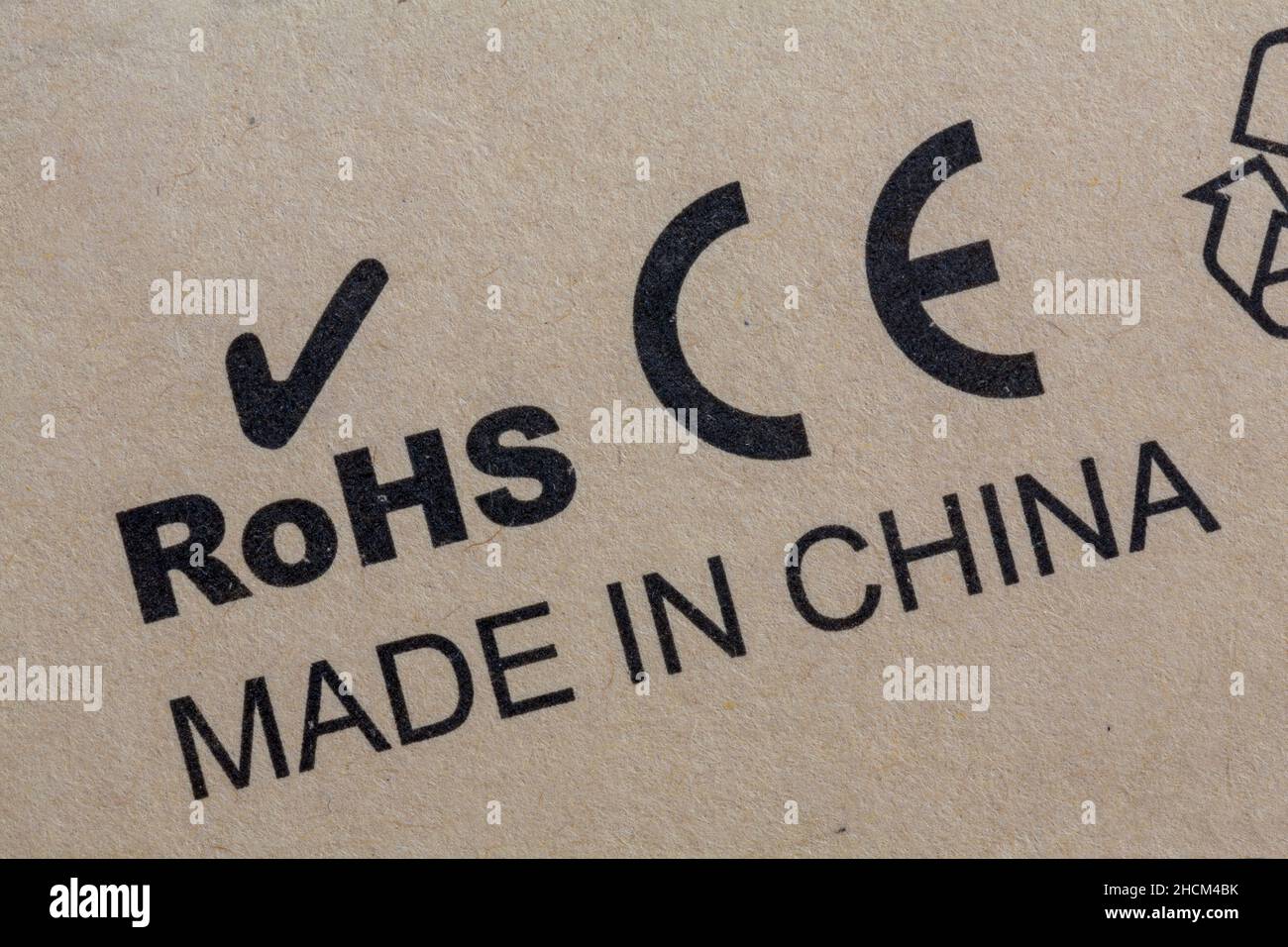 ROHS Restriction of Hazardous Substances, and CE symbol logo on