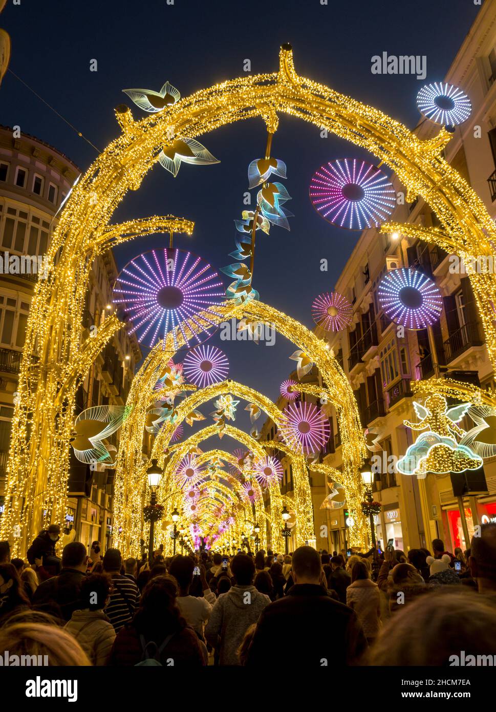 December 2021, Christmas lights decoration, illuminated arches, Calle
