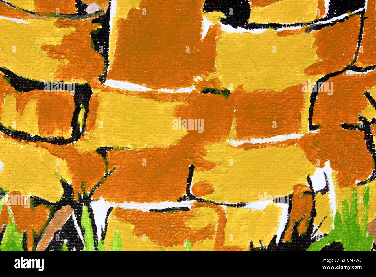 Oil painting on canvas, abstraction of yellow and orange spots. Fragment of abstract painting Stock Photo