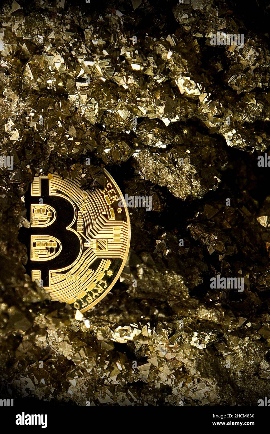 Bitcoin in ore Cryptocurrency , Mining golden coin , Stone ore mine ,  future money Stock Photo - Alamy