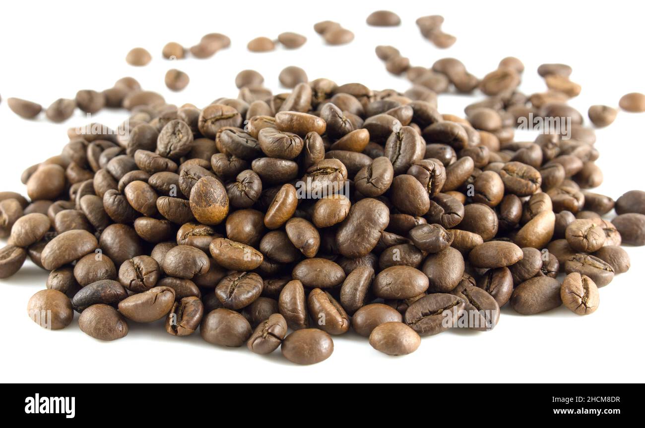 Bunch of roasted arabica coffee beans on a white background Stock Photo ...