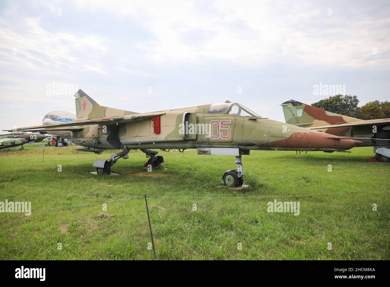 KIEV, UKRAINE - AUGUST 01, 2021: Ukrainian Air Force Mikoyan-Gurevich MiG-23 Flogger displayed at Oleg Antonov State Aviation Museum Stock Photo
