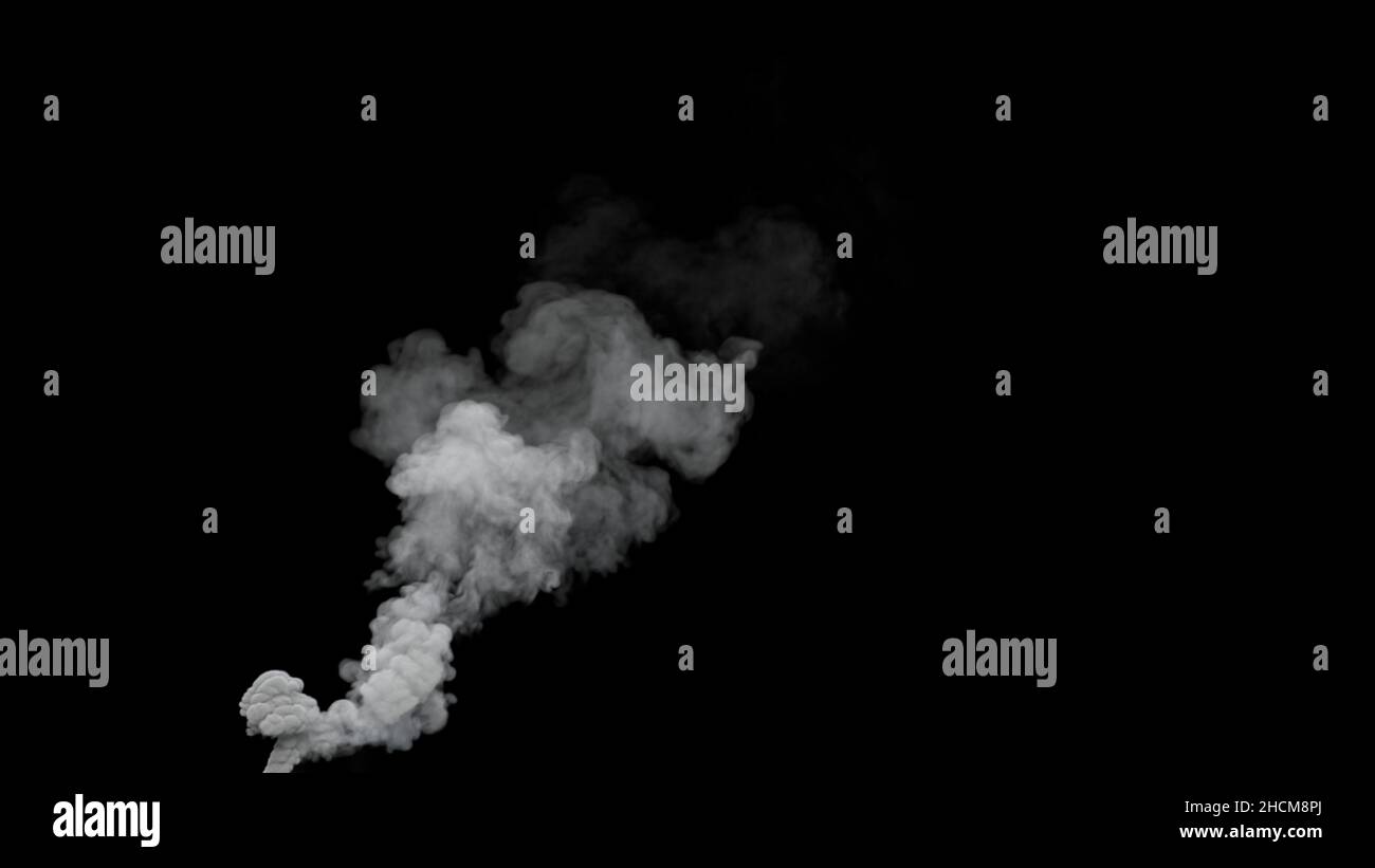 grey pollute smoke emission from urban fire on black, isolated ...