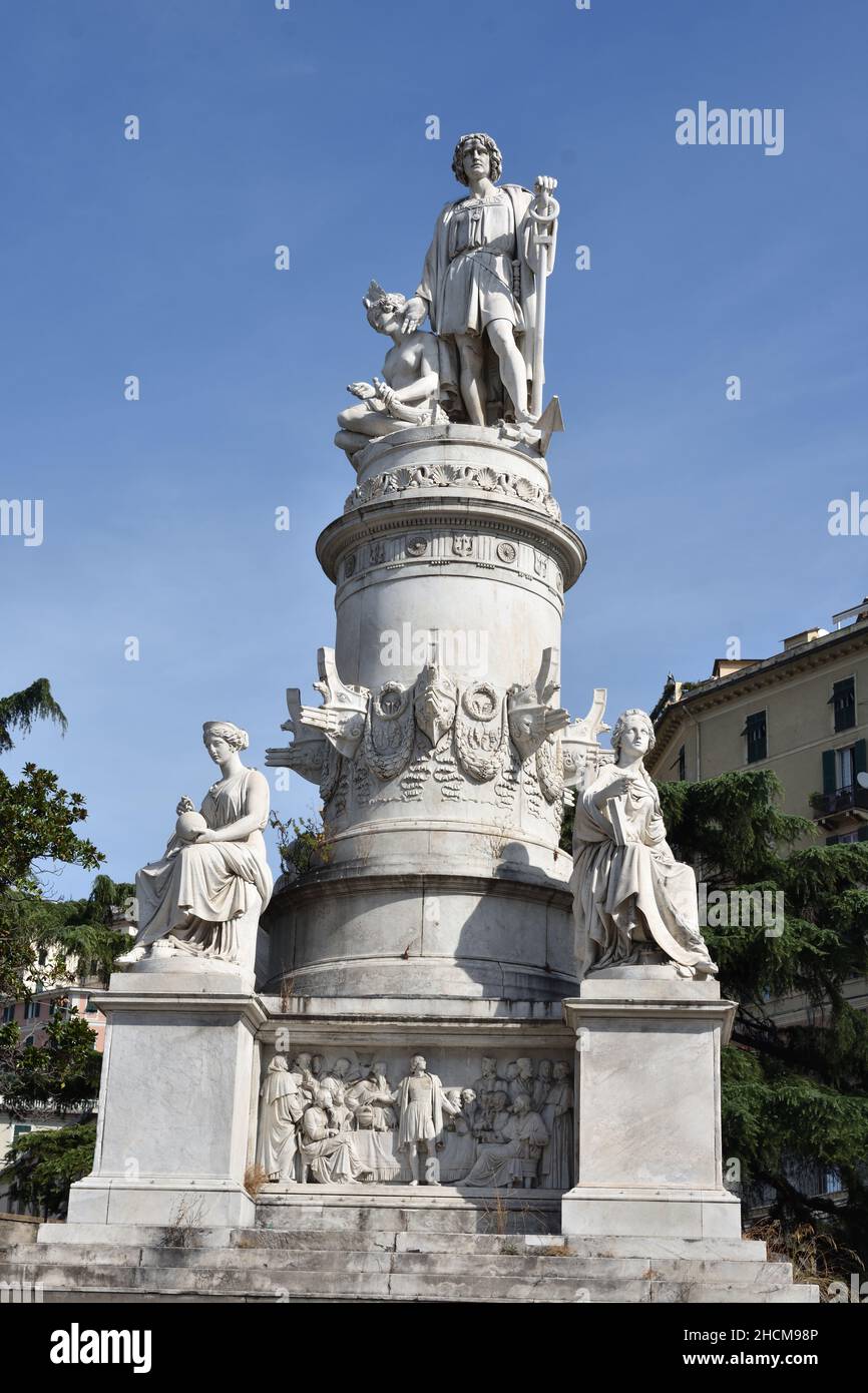 Christopher Columbus Statue, Piazza Acquaverde, Genoa, Genova, Italy, Italian. Stock Photo