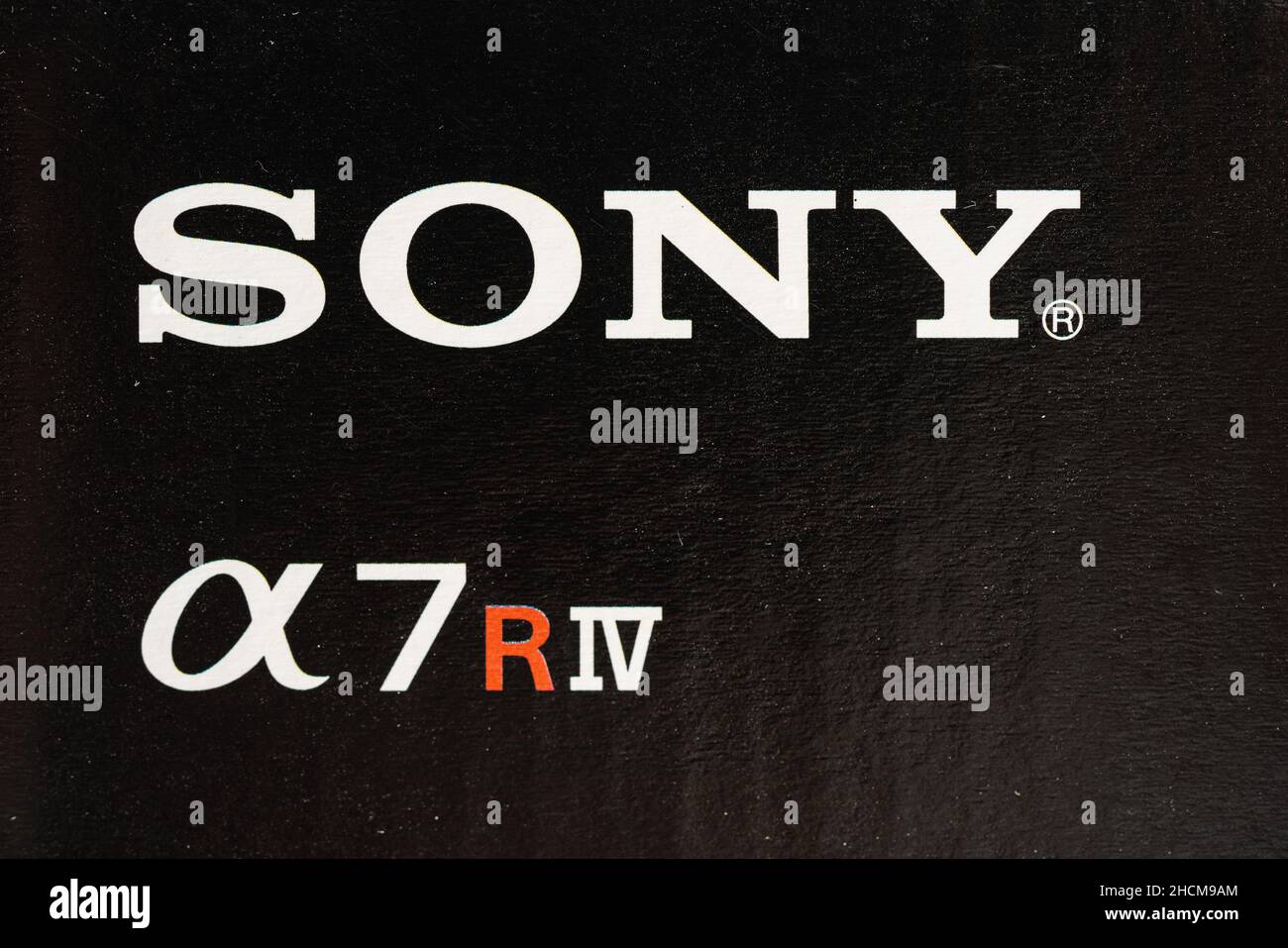 Close-Up of the New Sony Alpha 7R IV and Sony logo on the packaging