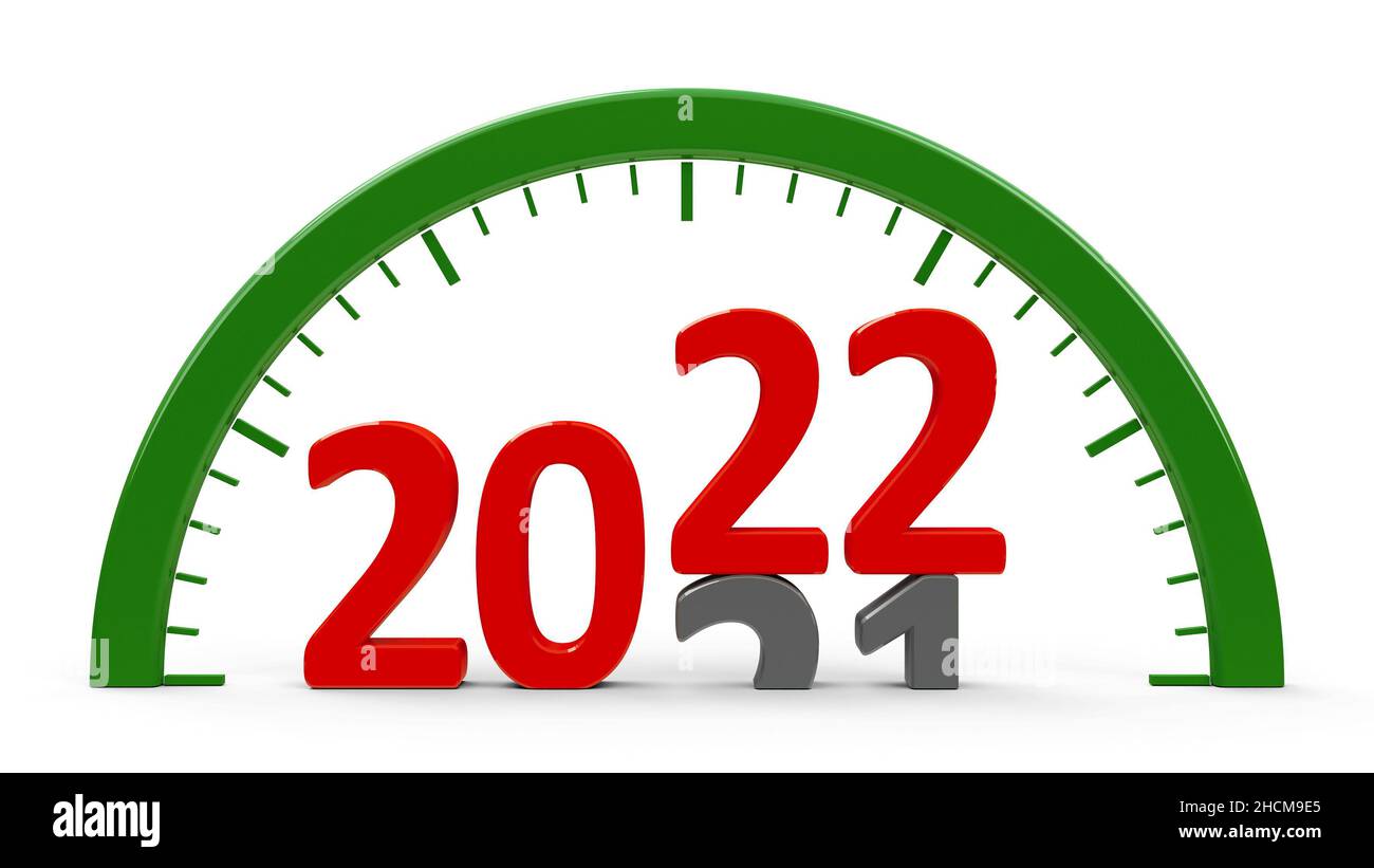 Clock dial with 20212022 change represents the new 2022 year, three