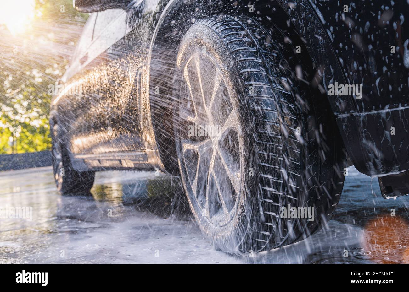 Washing SUV car with soap. Close up Car Wash concept Stock Photo Alamy