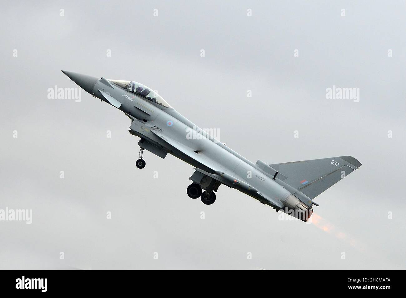 British military fighter jet, QRA is launched to intercept unidentified aircraft or threat to British air space, Quick Reaction Alert (QRA)  coningsby Stock Photo
