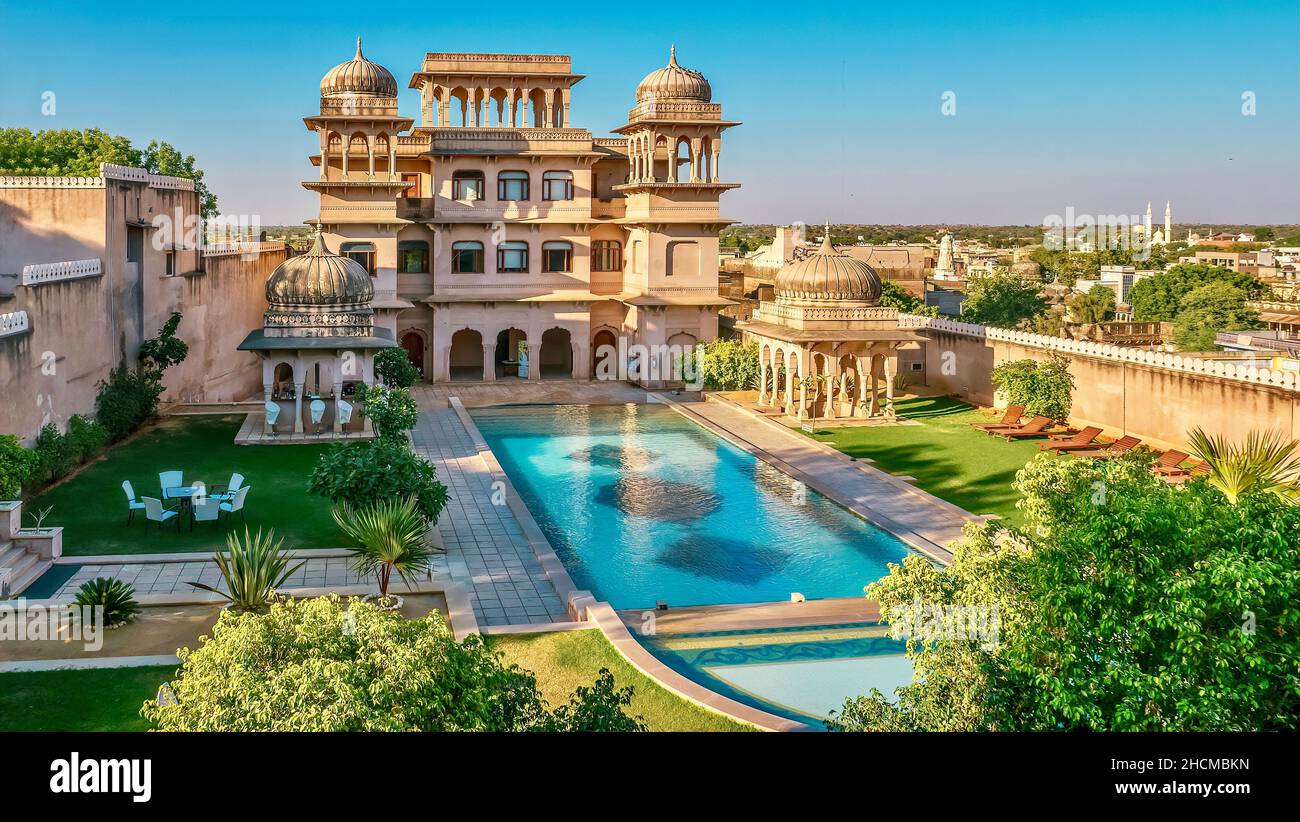 Mandawa, India - November 17, 2015. Illustrative editorial. Showing that former palaces in India are being converted to hotels for tourists. Stock Photo