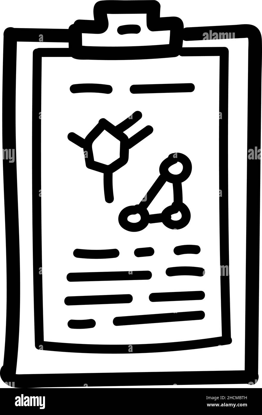 Hand drawn chemical report on paper icon in doodle style isolated Stock Vector