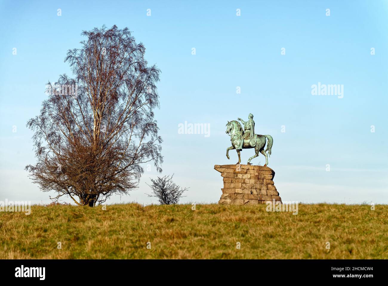 The Copper Horse equestrian statue of King George third on Snow Hill in Windsor Great Park, on a sunny winters day, Berkshire England UK Stock Photo