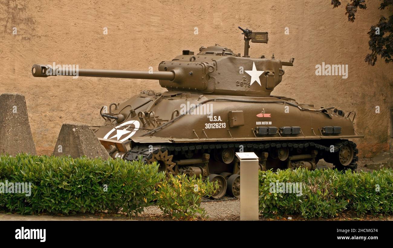 Sherman Tank in the memorial museum, Diekirch, Luxemburg Stock Photo