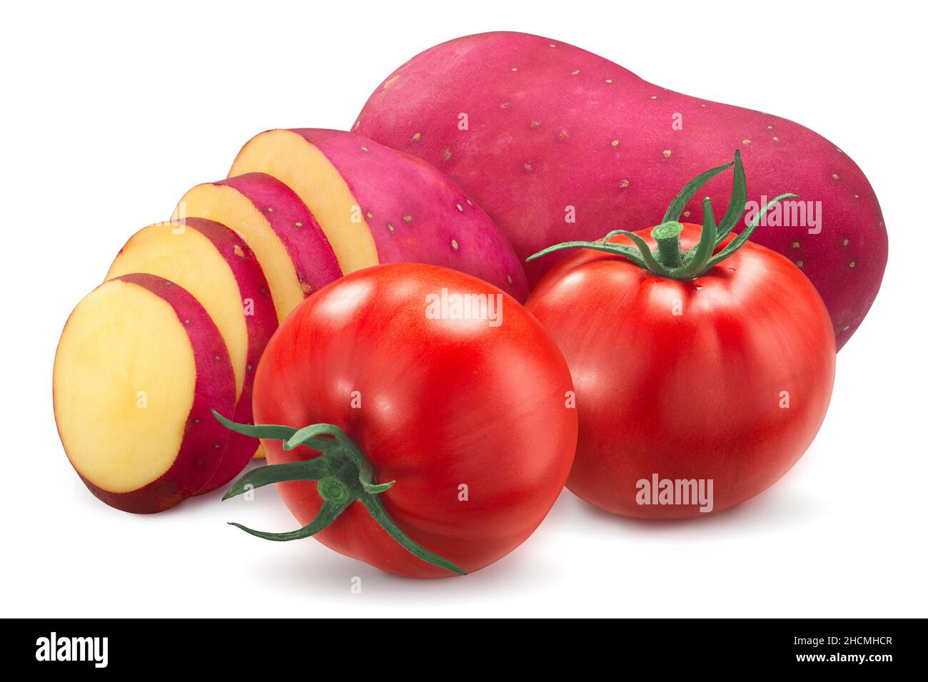 Red potato and tomatoes isolated Stock Photo