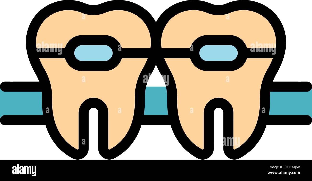 Teeth braces icon. Outline teeth braces vector icon color flat isolated