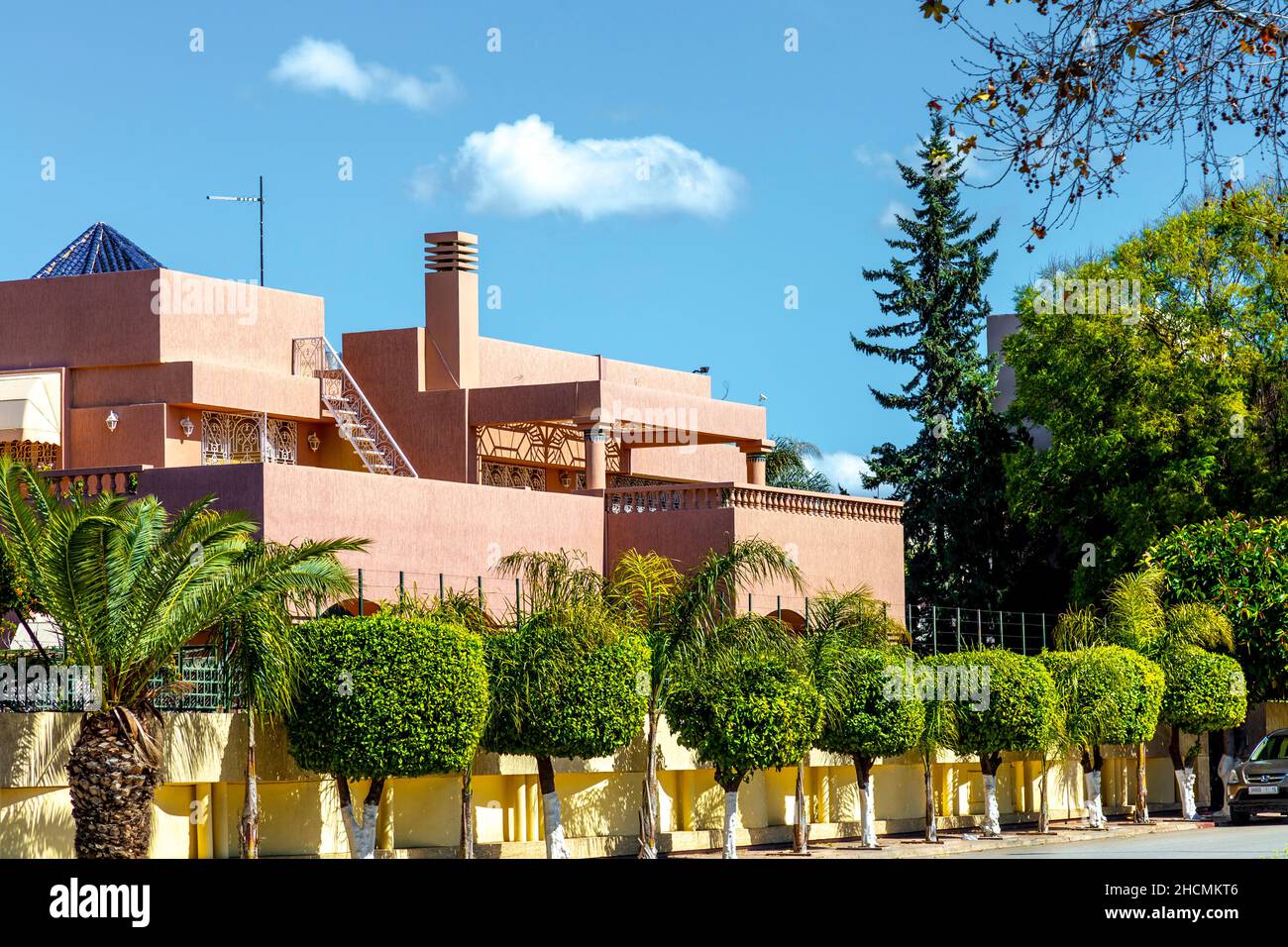 Beautiful, geometric luxury villa in the Ville Nouvelle district of Fez, Morocco Stock Photo