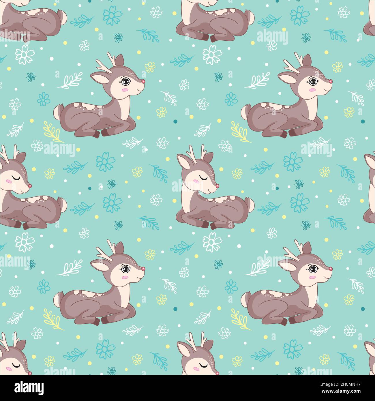 Seamless pattern with wild deers. Perfect for cards, invitations, party, banners, kindergarten, baby shower, preschool and children room decoration. Stock Vector