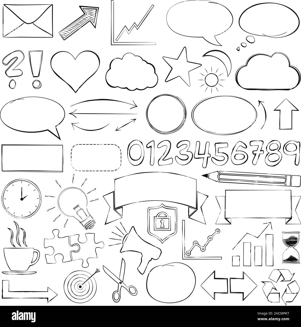 hand-drawn icon set, business symbol collection, vector illustration Stock Vector