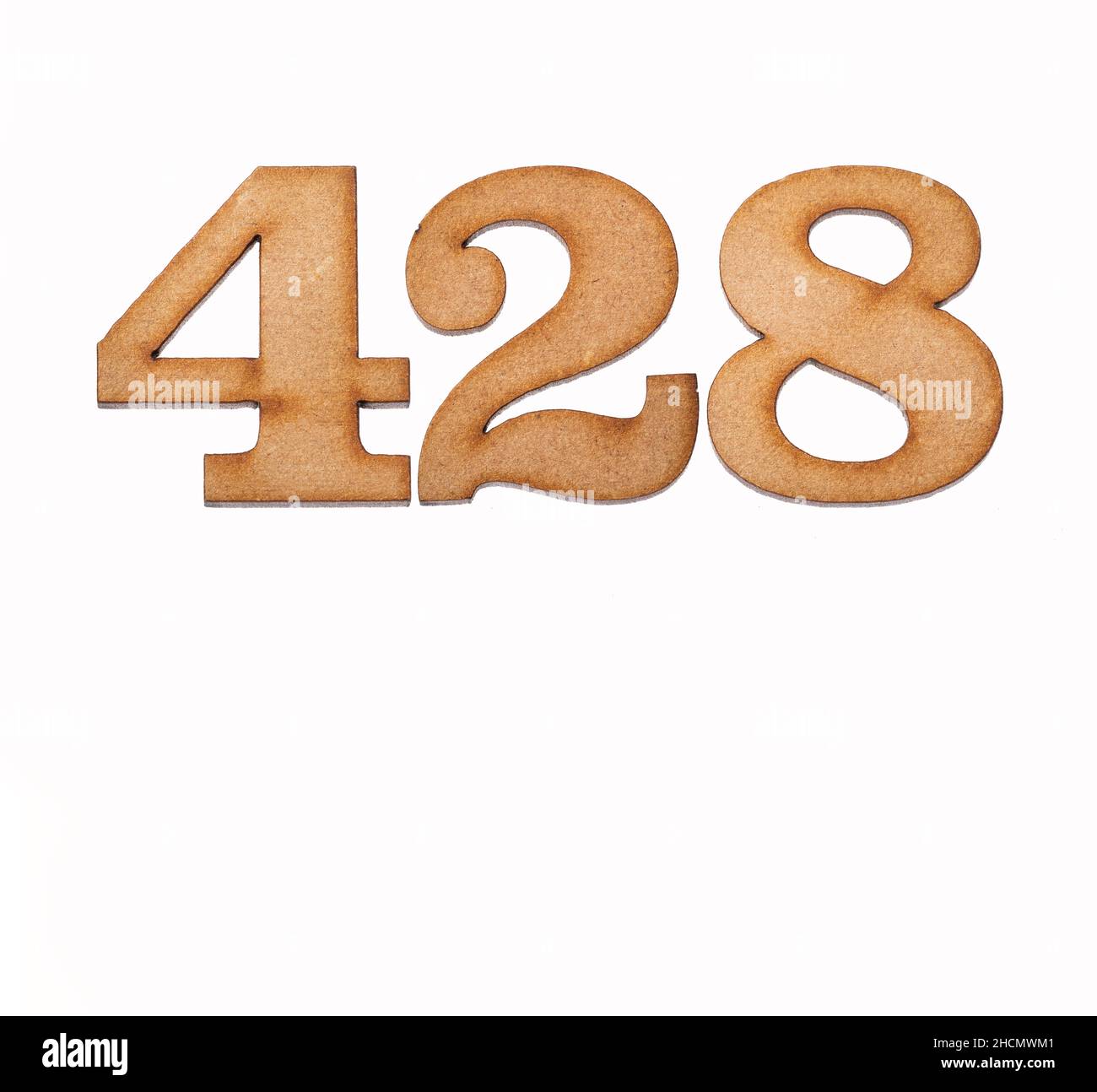 Number 428 in wood, isolated on white background Stock Photo - Alamy