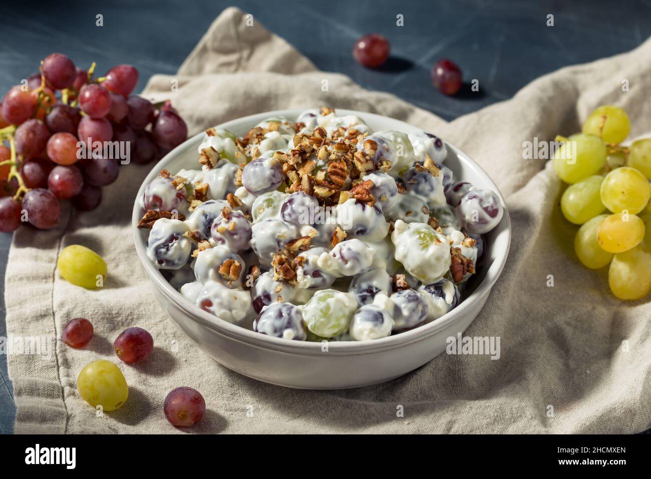 Healthy Organic Creamy Grape Salad with Cream Cheese and Nuts Stock