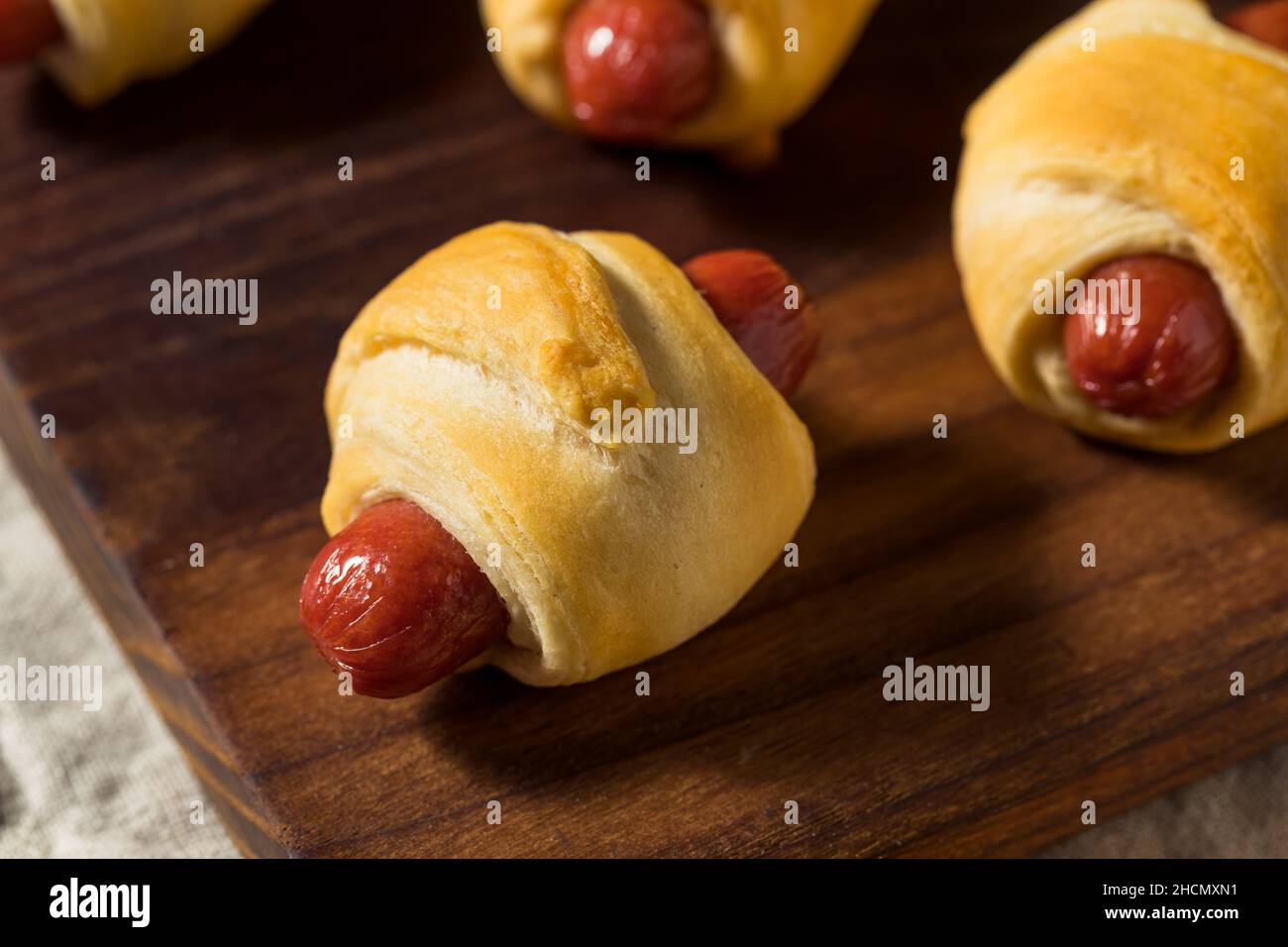 Homemade Pigs in a Blanket with Mustard and Ketchup Stock Photo Alamy