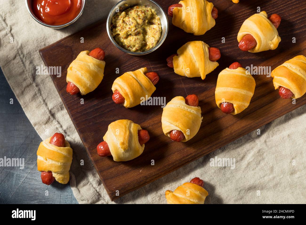 Homemade Pigs in a Blanket with Mustard and Ketchup Stock Photo Alamy