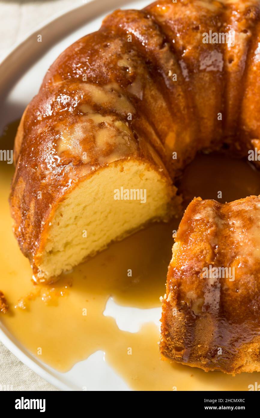 Homemade Holiday Buttered Rum Cake with Sauce Stock Photo Alamy