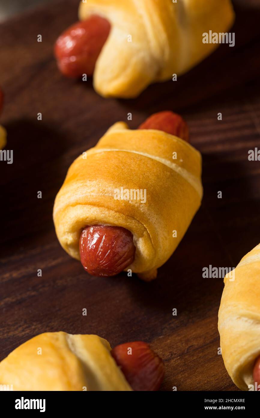 Homemade Pigs in a Blanket with Mustard and Ketchup Stock Photo Alamy